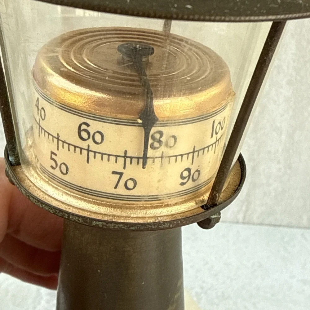 1920's  Renil Brass Lighthouse Desk Thermometer Brooklyn NY #7613